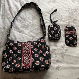 Vera Bradley Olivia Shoulder Bag Set Pirouette Black Quilted Cottagecore Preppy